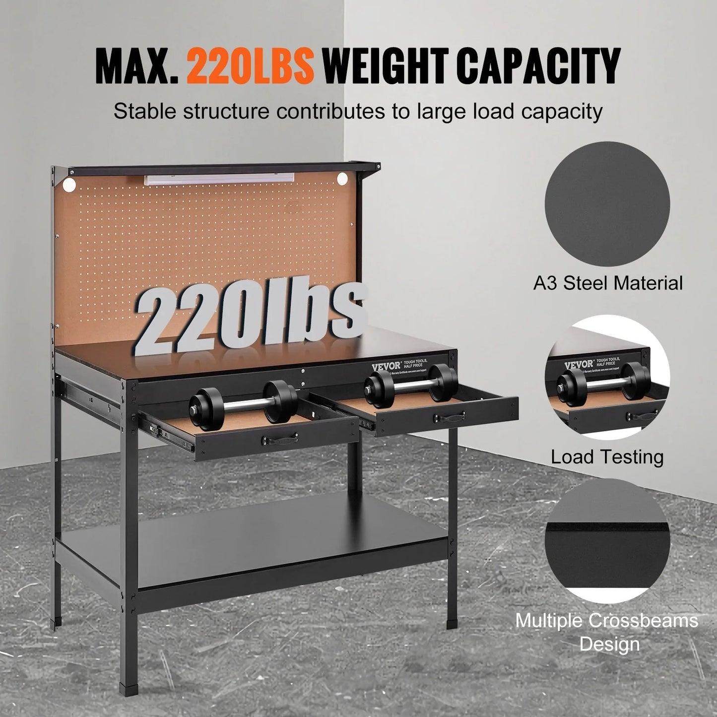 1500W Heavy Duty Workbench 220Lbs Weight Capacity