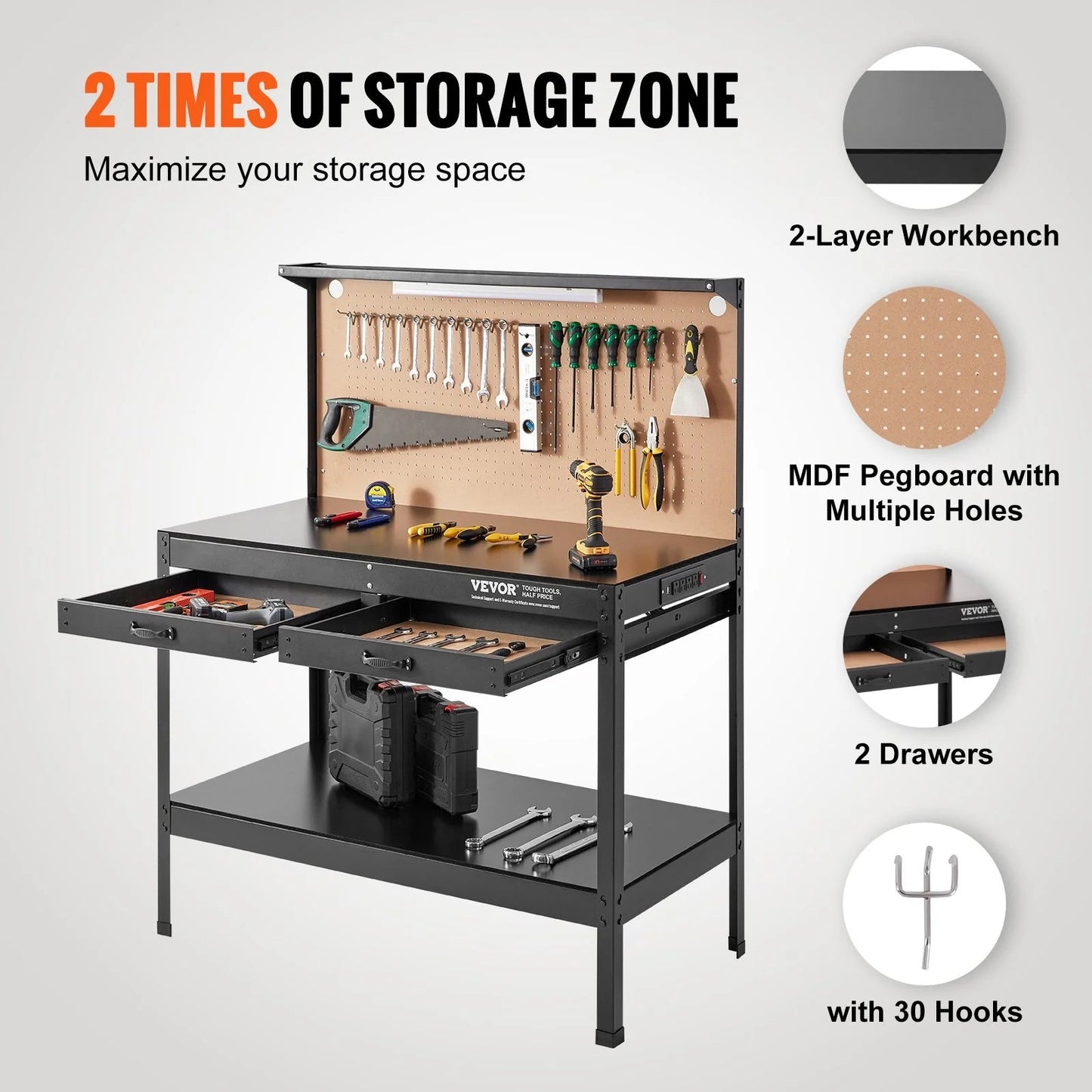 1500W Heavy Duty Workbench 220Lbs Weight Capacity