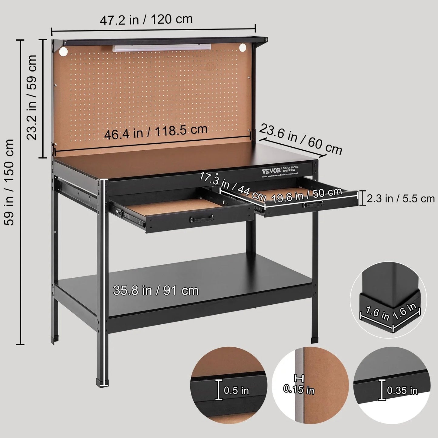 1500W Heavy Duty Workbench 220Lbs Weight Capacity