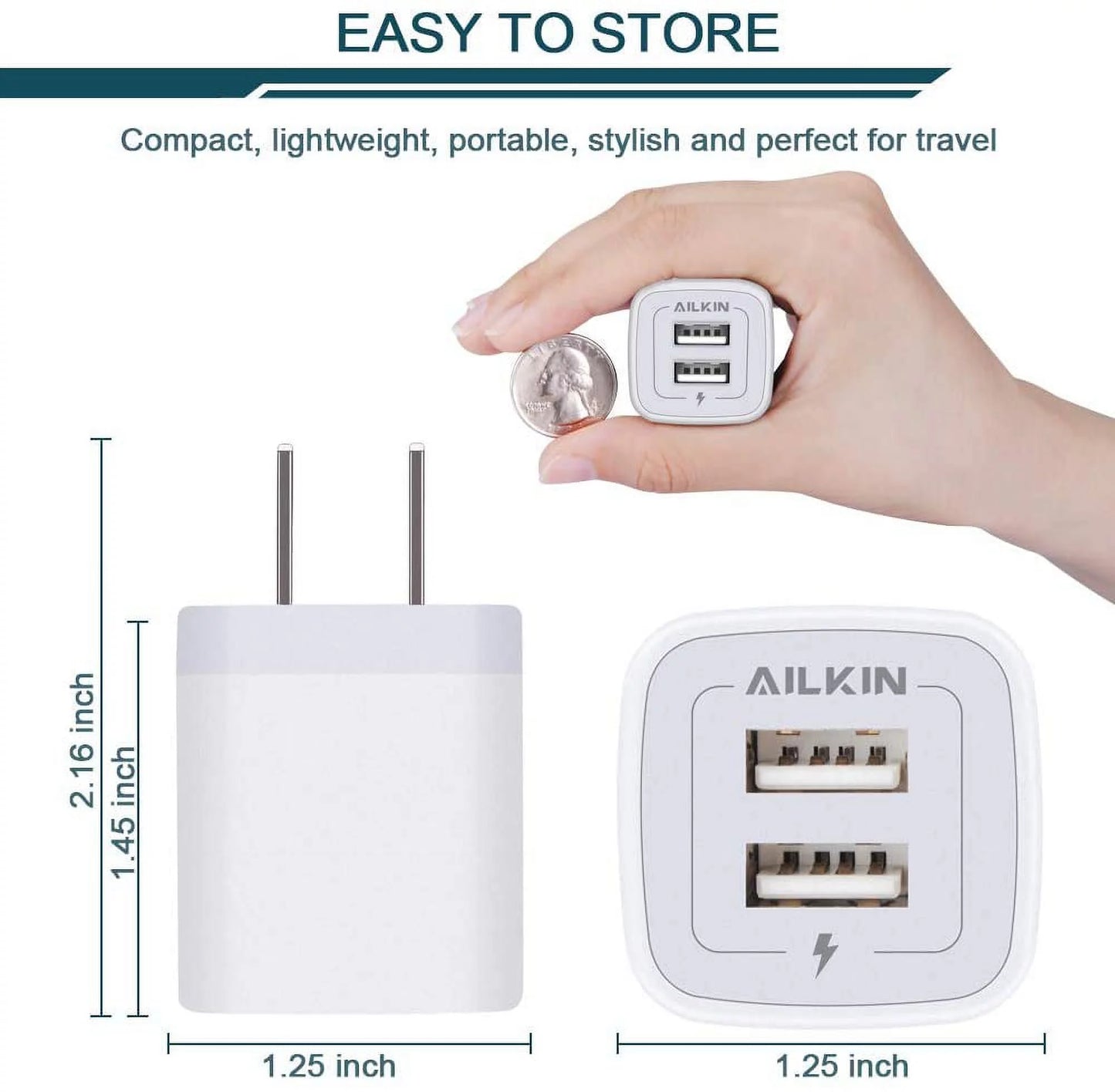 2.1A Dual Port Fast Charging Station Plug Charger Block
