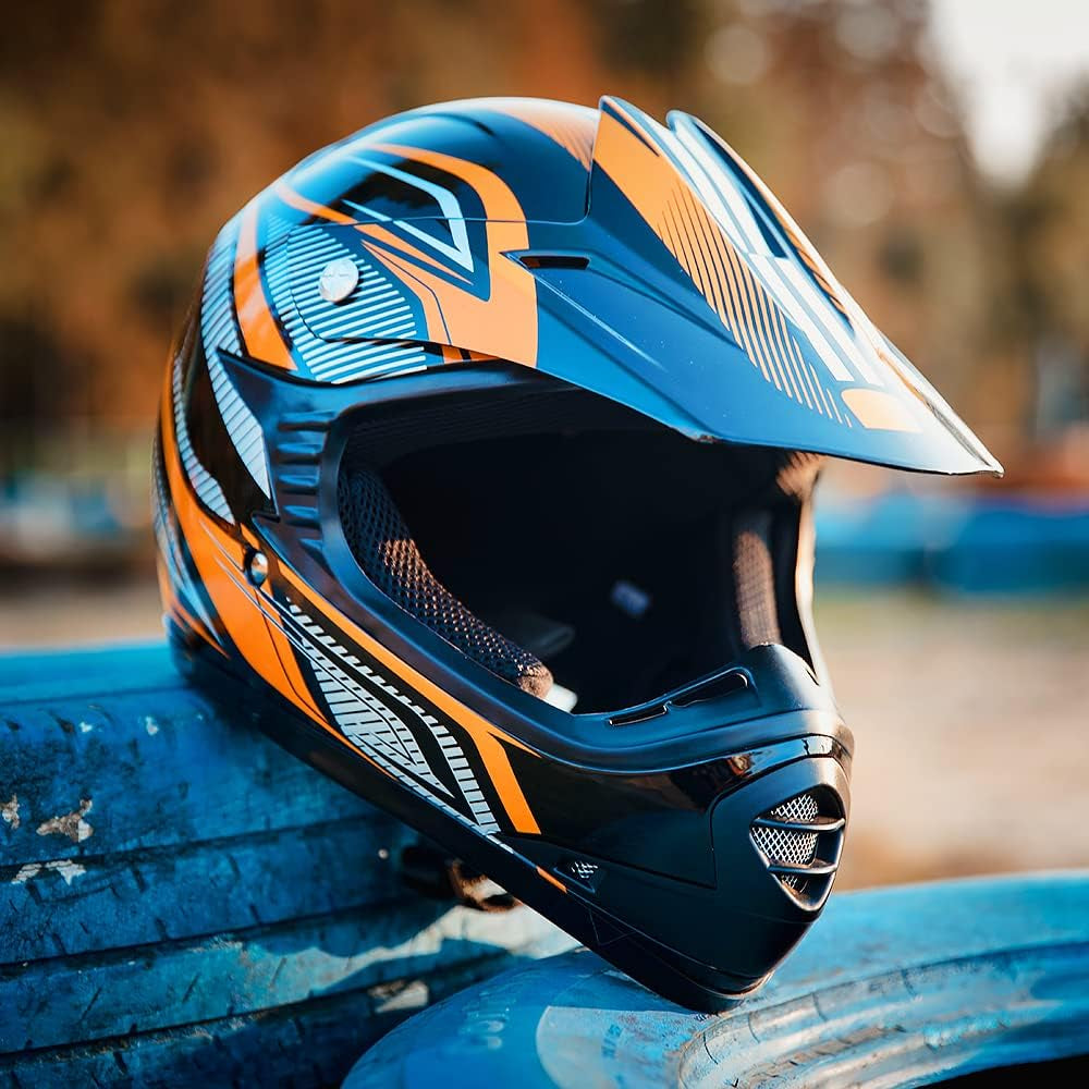 Youth Kids ATV Motocross Helmet Goggles Sports Gloves Dirt Bike Motorcycle off Road DOT Approved B07 (Youth-Xl, Yellow Black)