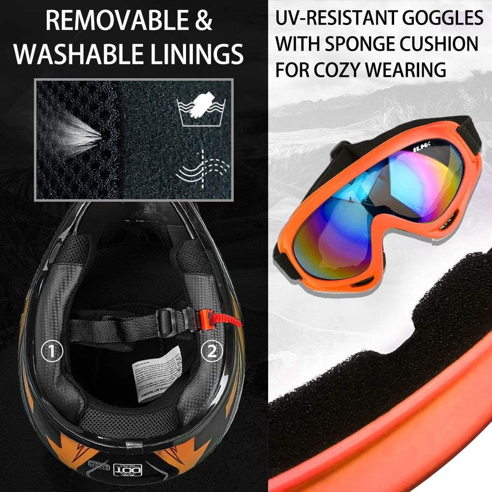 Youth Kids ATV Motocross Helmet Goggles Sports Gloves Dirt Bike Motorcycle off Road DOT Approved B07 (Youth-Xl, Yellow Black)