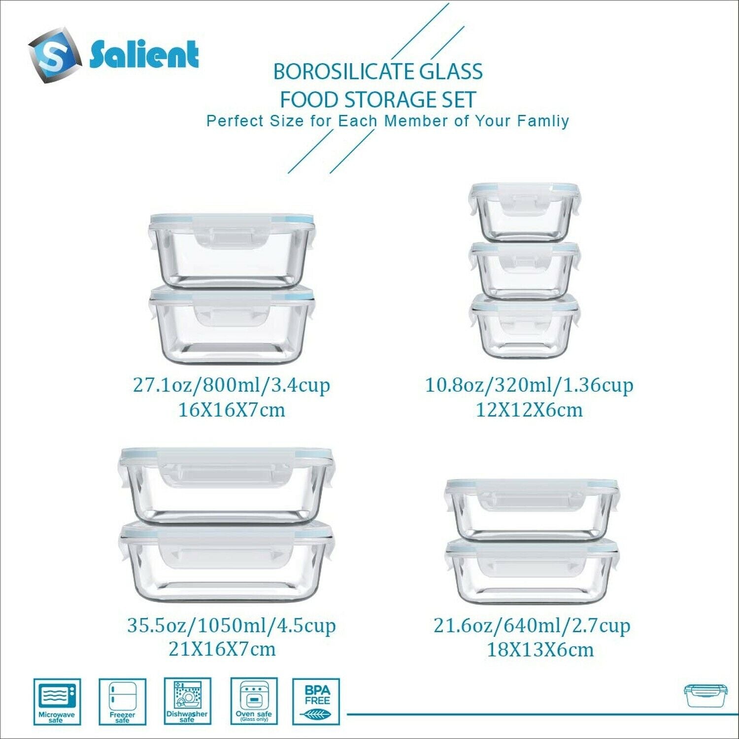 Premium 18-Piece Glass Food Storage Set with Airtight Lids - Ideal for Meal Prep and Organization