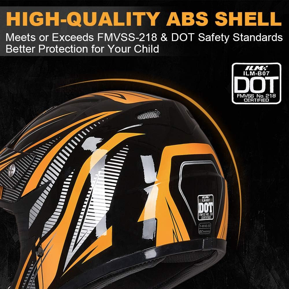 Youth Kids ATV Motocross Helmet Goggles Sports Gloves Dirt Bike Motorcycle off Road DOT Approved B07 (Youth-Xl, Yellow Black)