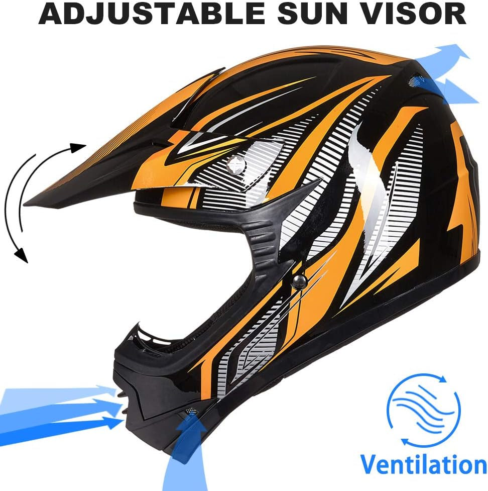 Youth Kids ATV Motocross Helmet Goggles Sports Gloves Dirt Bike Motorcycle off Road DOT Approved B07 (Youth-Xl, Yellow Black)