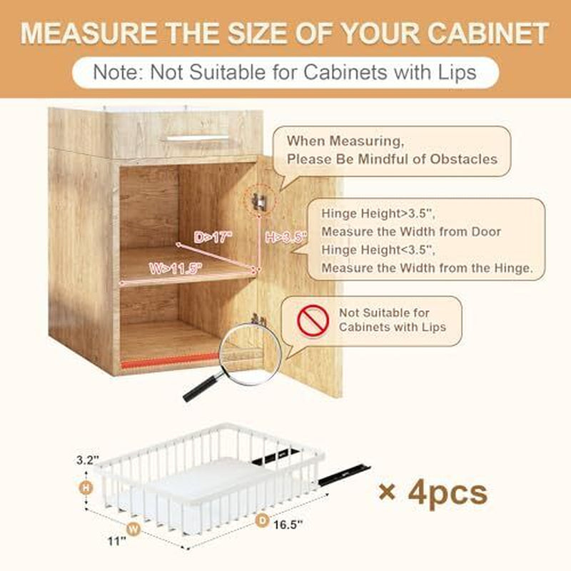 4Pack Pull Out Cabinet Organizer,No Drill Pull Out 16.5"DX11"WX3.